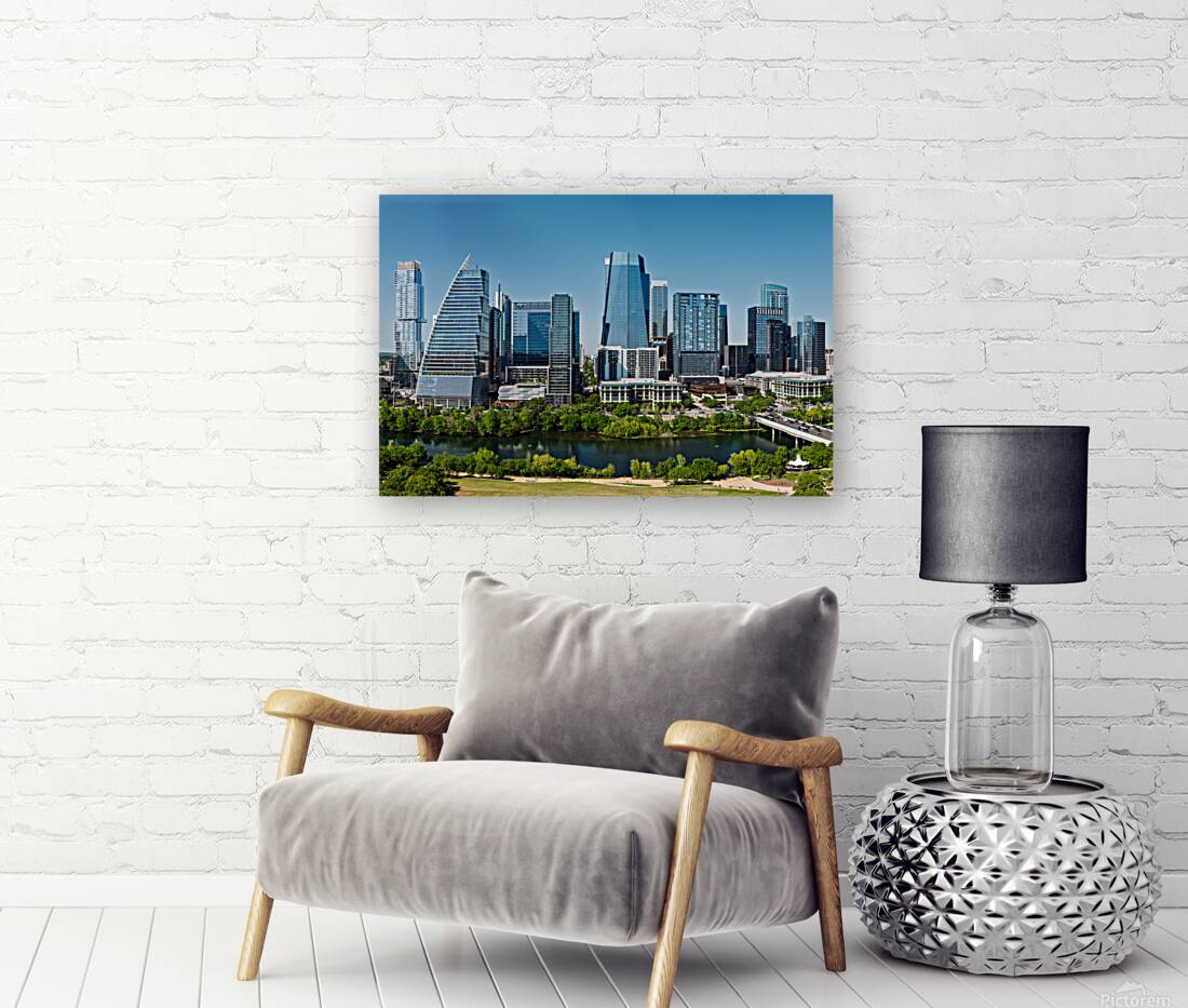 Aerial city skyline of Austin Texas in spring 2025 from park Reproduction