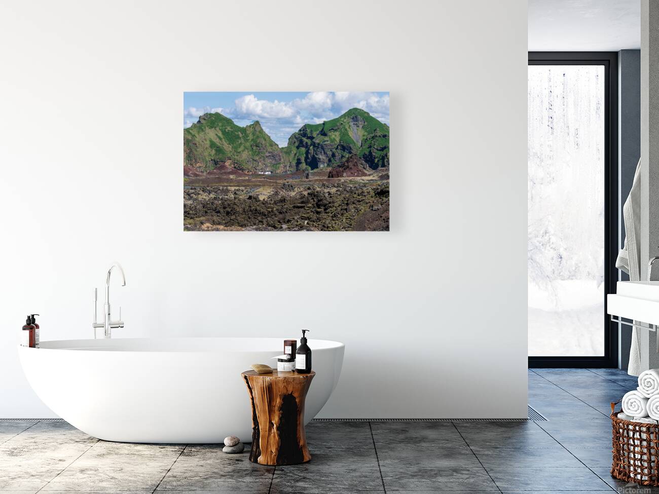 View from volcanic summit of Eldfell with Viking Neptune cruise Reproduction