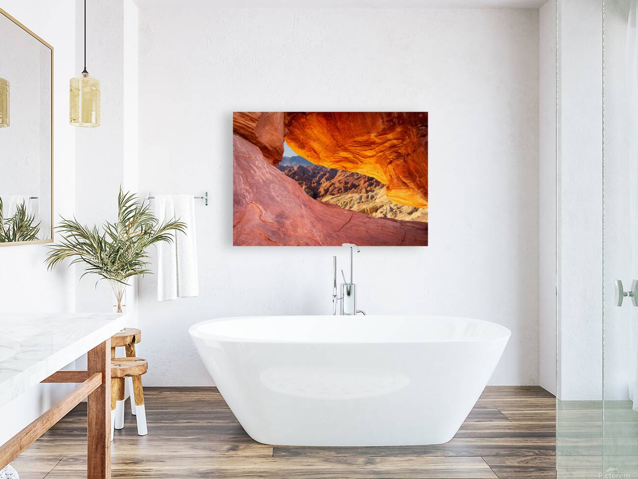 Natural arch on Atlatl Rock with scenic backgound added Reproduction