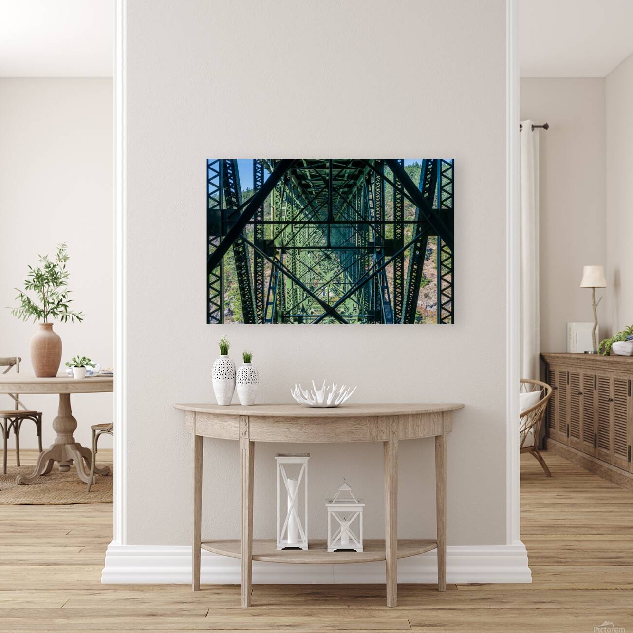 Steel structure of historic cantilevered Deception Pass bridge Reproduction