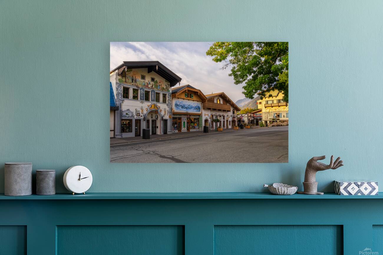Alpine scenes on hat and candle store in Leavenworth WA Reproduction