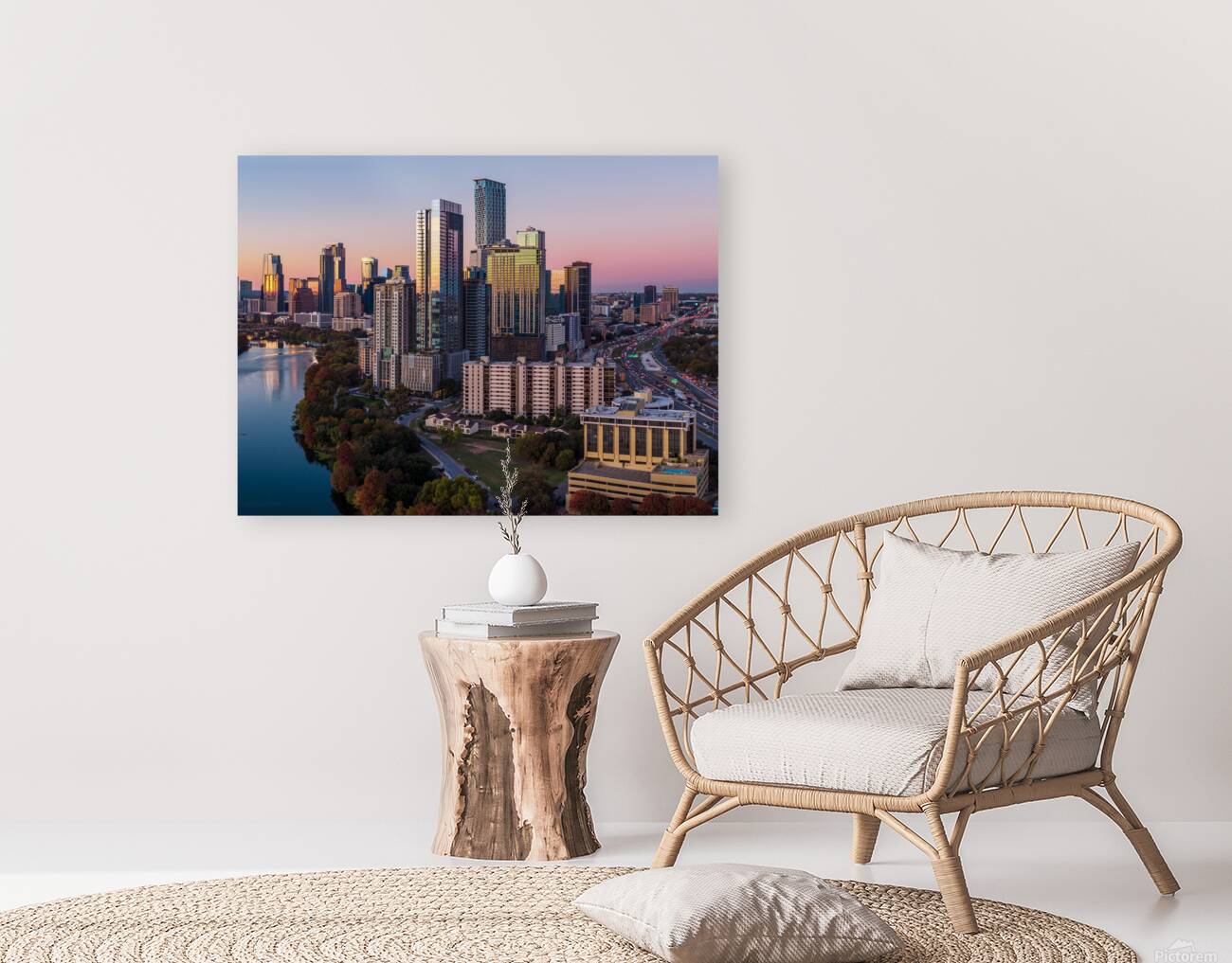 Rainey Historic district of Austin Texas aerial sunset view Reproduction