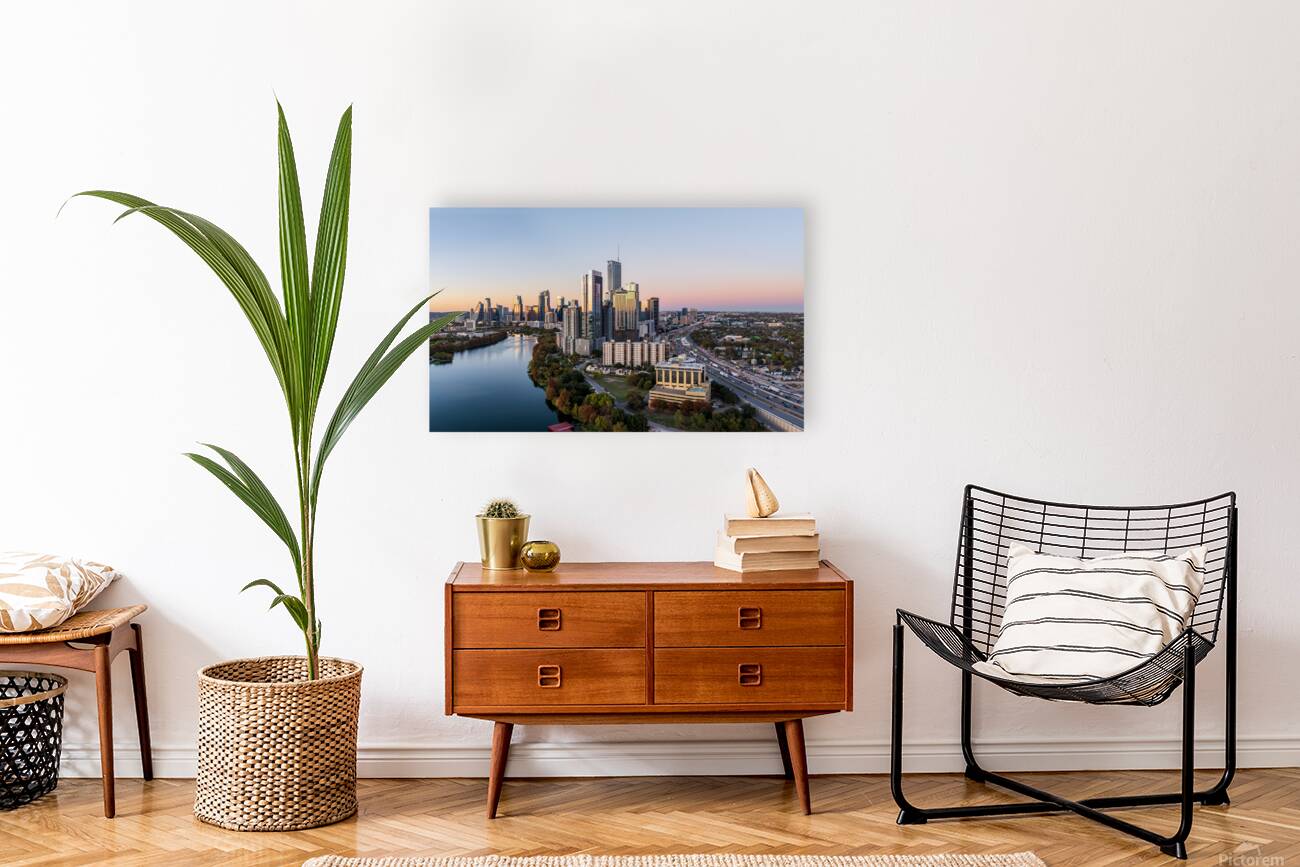Broad panorama aerial view of downtown Austin Skyline  Reproduction
