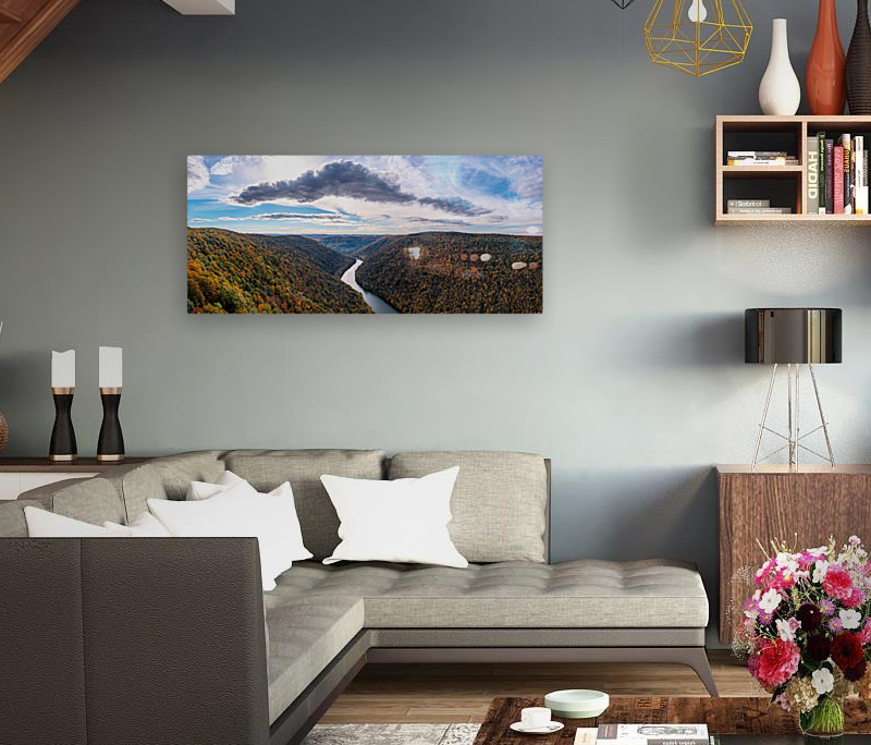  Wide panorama of Cheat River valley in West Virginia with fall colors Reproduction