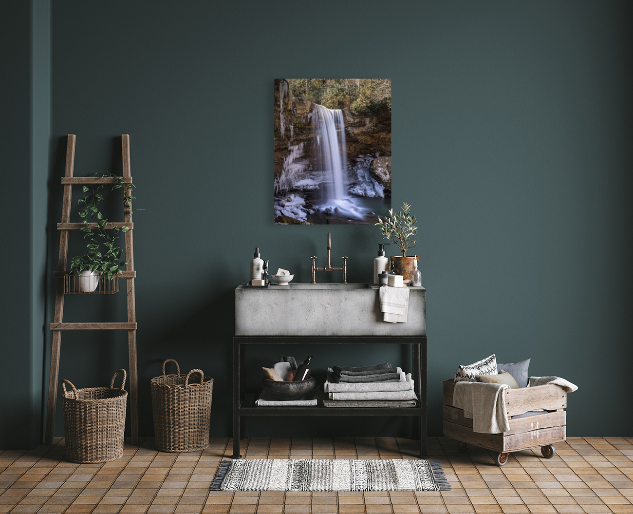 Cucumber Falls in the Ohiopyle State Park in winter Reproduction