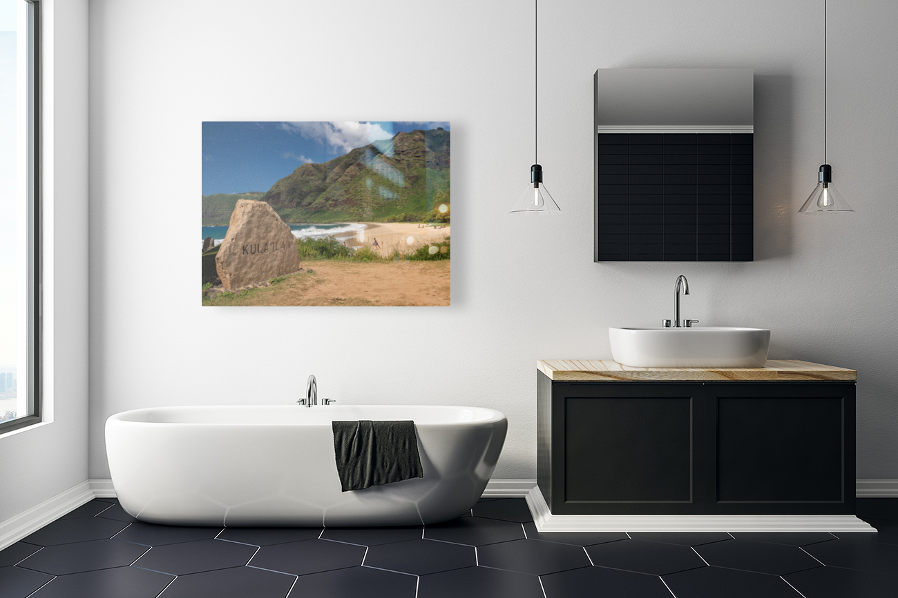 Winter waves crash on the shore at Kulailai beach on Oahu Reproduction