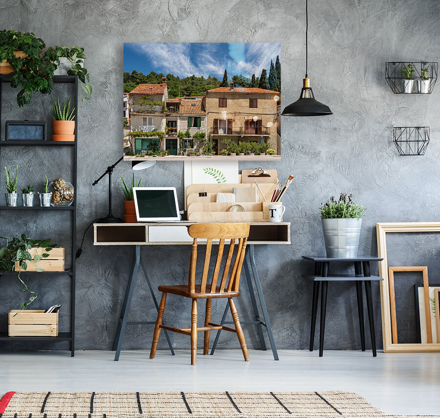 Rustic homes in Croatian town of Novigrad in Istria County Reproduction