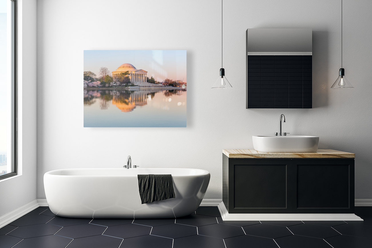 Side view of cherry blossoms at early morning Jefferson Memorial Reproduction