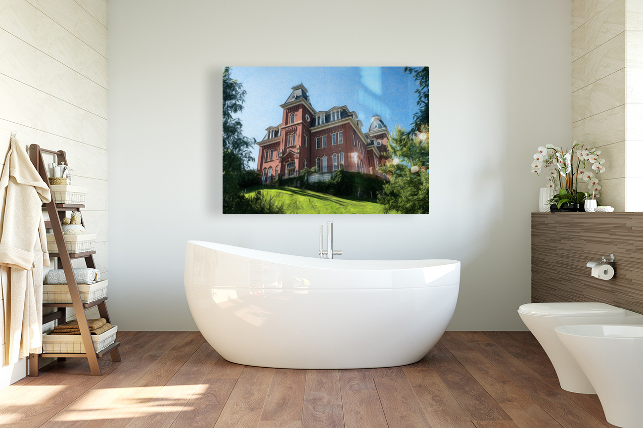 Pencil sketch of Woodburn Hall at WVU in Morgantown Reproduction