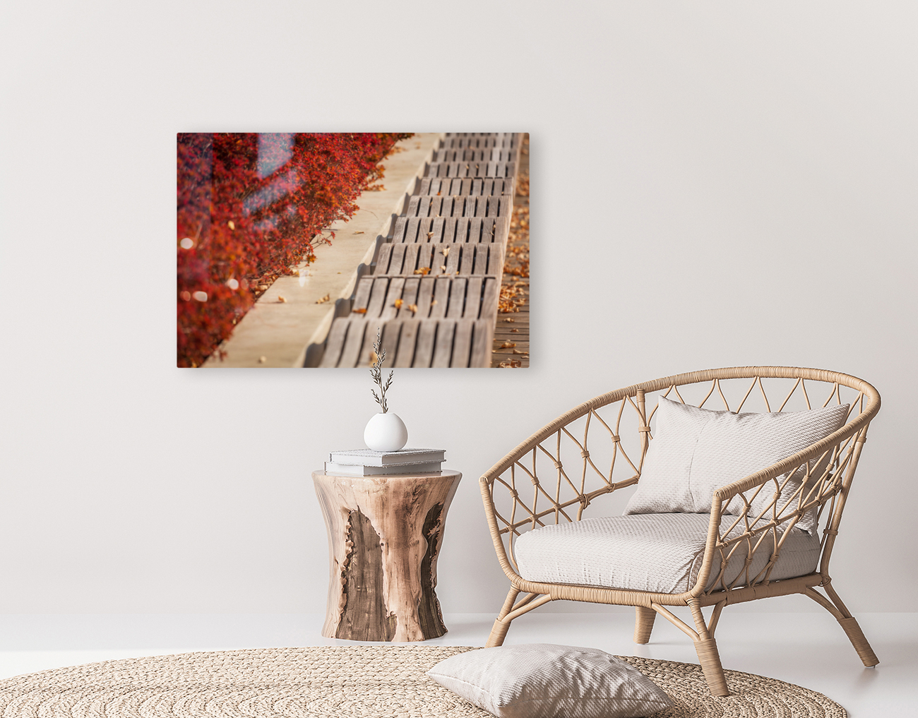 Modern wavy wooden bench in Yards Park Reproduction