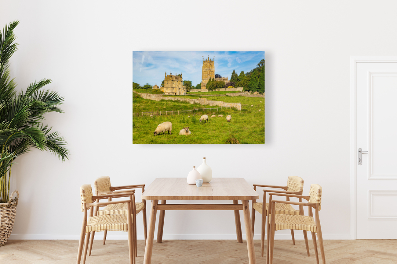 Church St James across meadow in Chipping Campden Reproduction