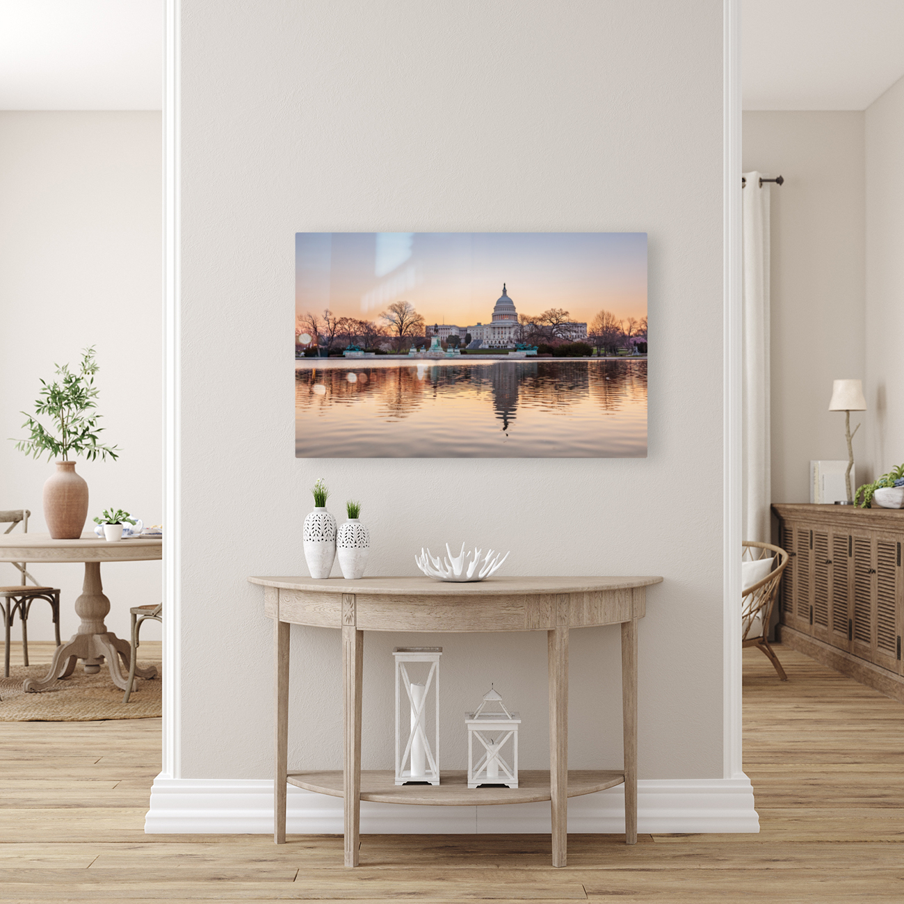 Dawn behind the dome of the Capitol in DC Reproduction