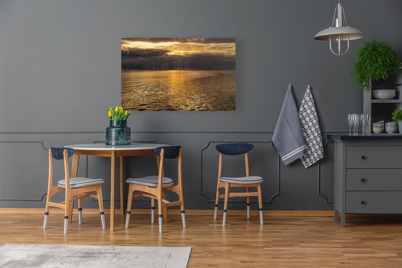 Golden sunset on a cruise on a calm Pacific ocean Reproduction