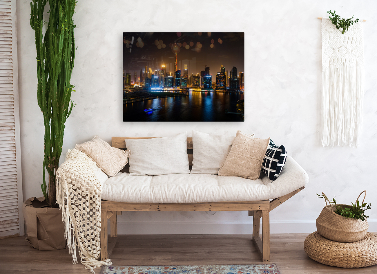 Offices and apartments of Dubai Business Bay with district behin Reproduction