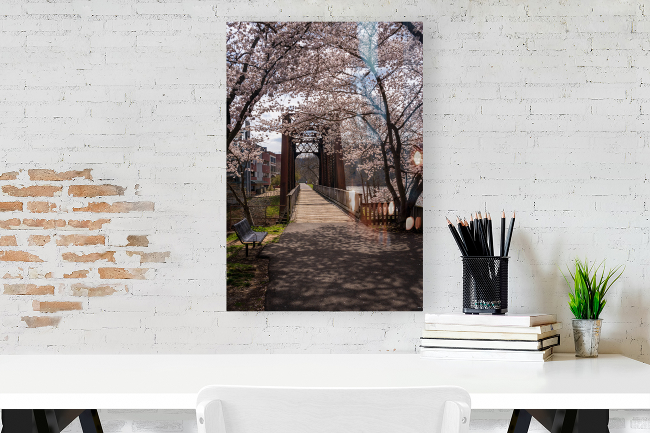 Steel girder bridge carries the bike walking trail over Deckers  Reproduction