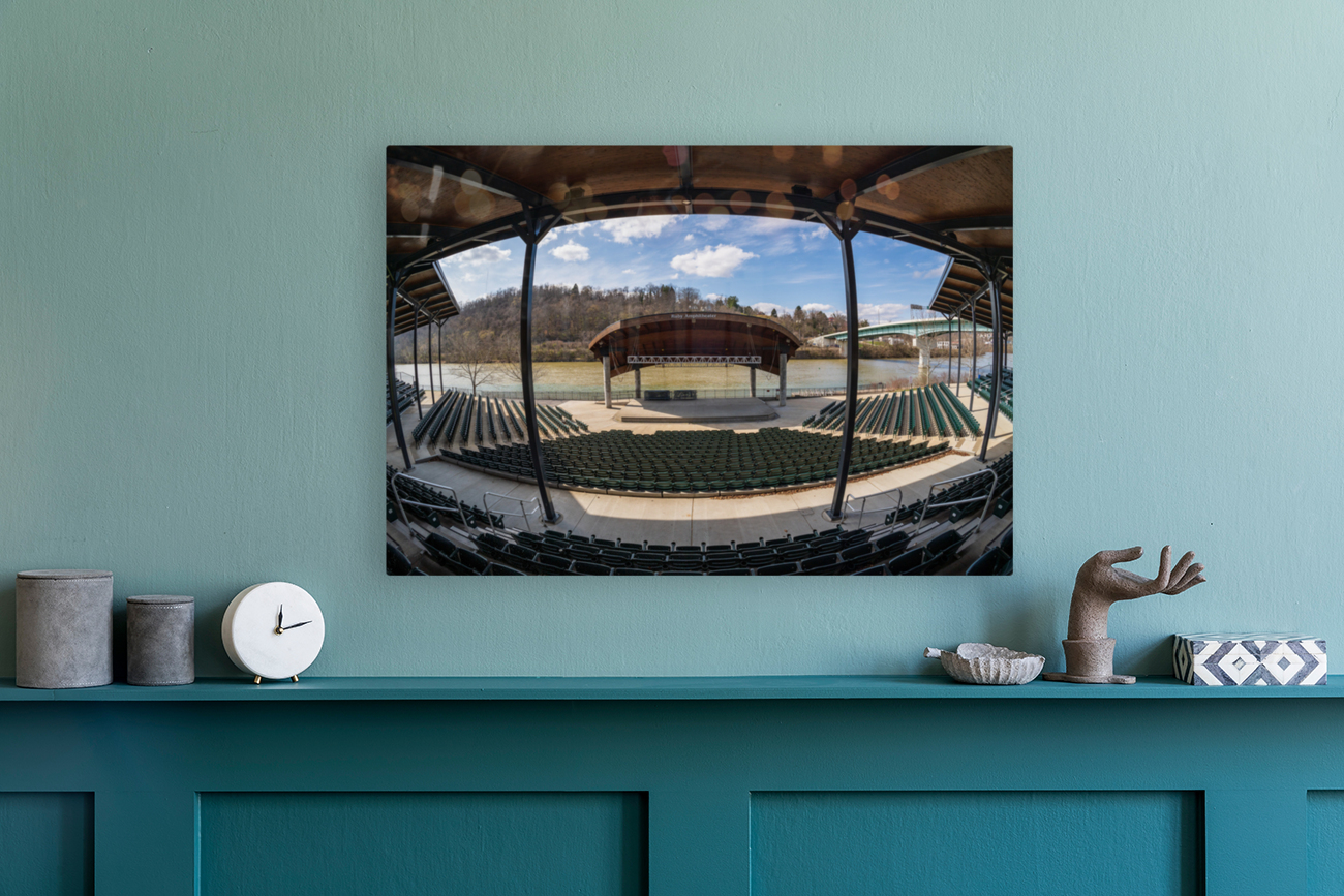 Fisheye lens view of Ruby Amphitheater in Morgantown WV Reproduction