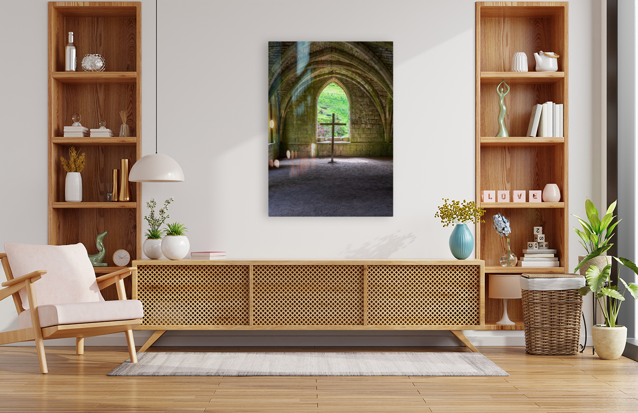 Cross Cellarium at Fountains Abbey ruins in Yorkshire England Reproduction