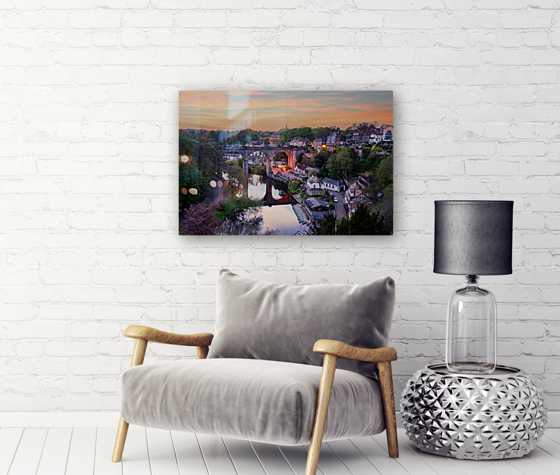 Old stone railway viaduct over River Nidd in Knaresborough Reproduction