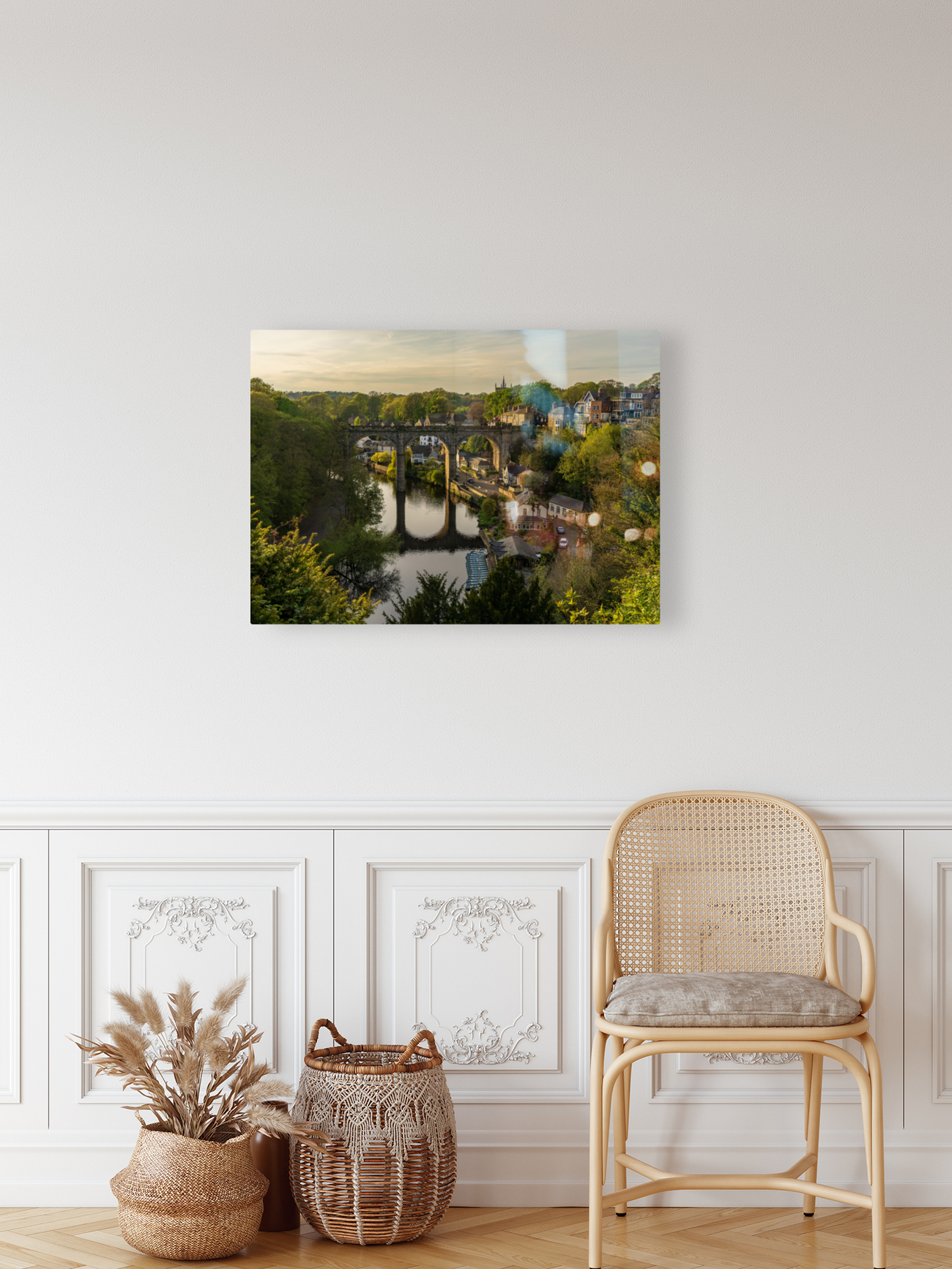 Old stone railway viaduct over River Nidd in Knaresborough Reproduction