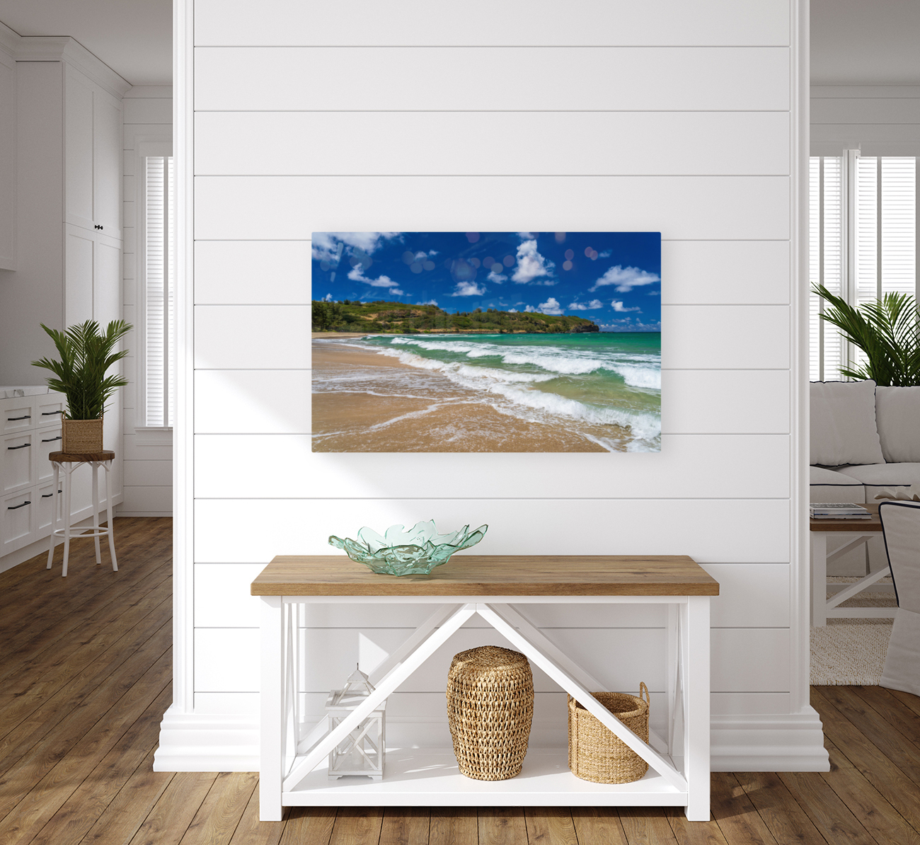 View along Kahili or Rock Quarry beach on north coast Kauai Reproduction