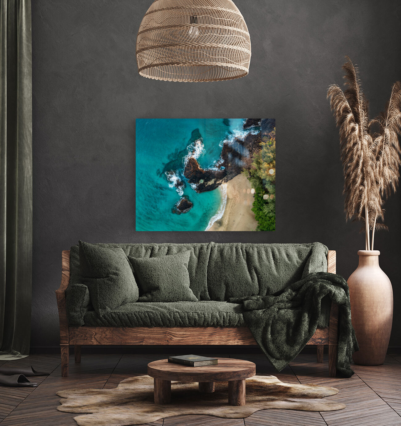 Top down view of rocks and waves on Lumahai beach Kauai Reproduction