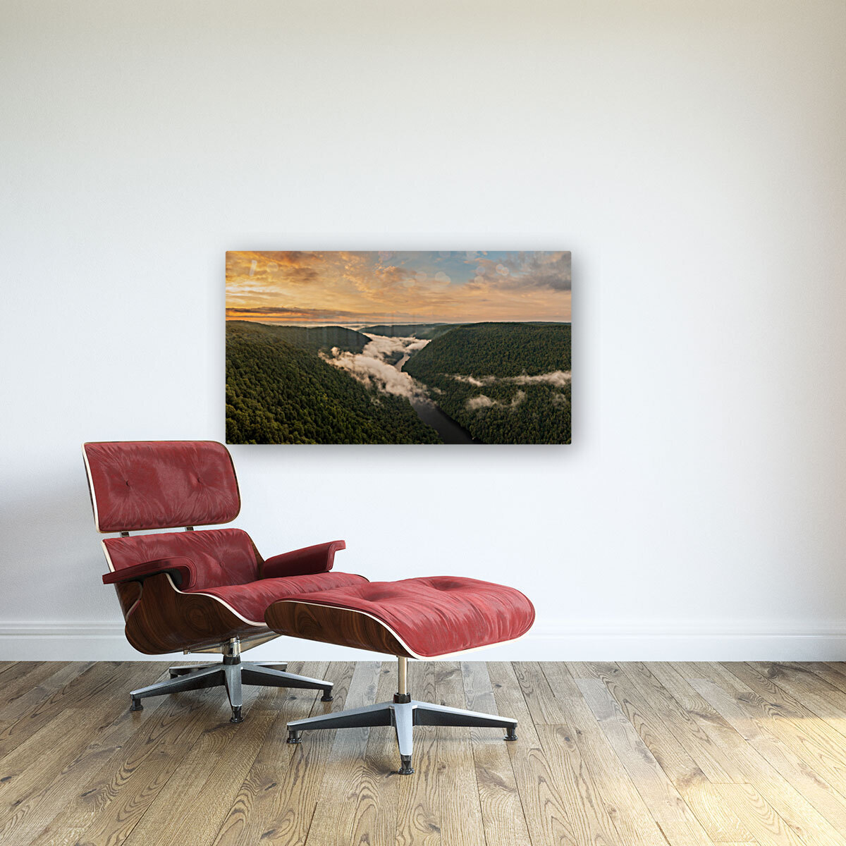 Mist swirling over Cheat River gorge at sunrise near Morgantown  Reproduction