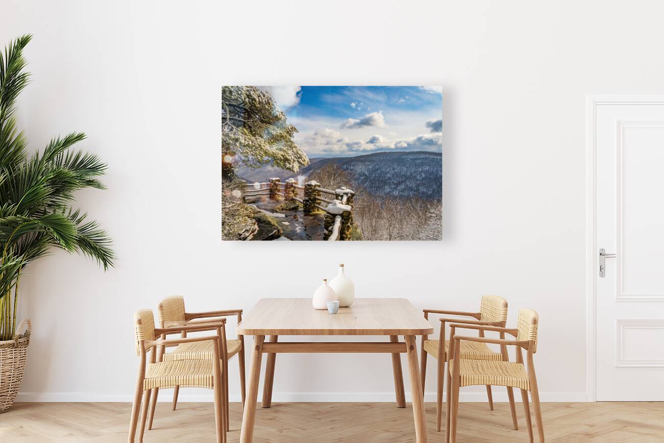 Coopers Rock overlook covered in winter snow near Morgantown Reproduction