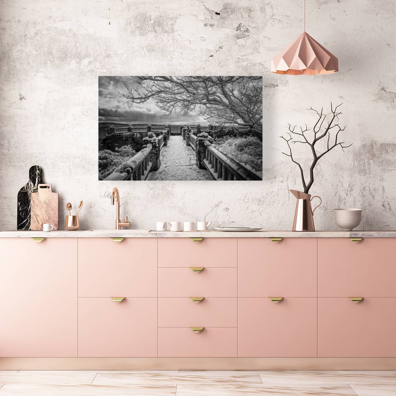 BW Coopers Rock overlook on snow-covered pathway Reproduction