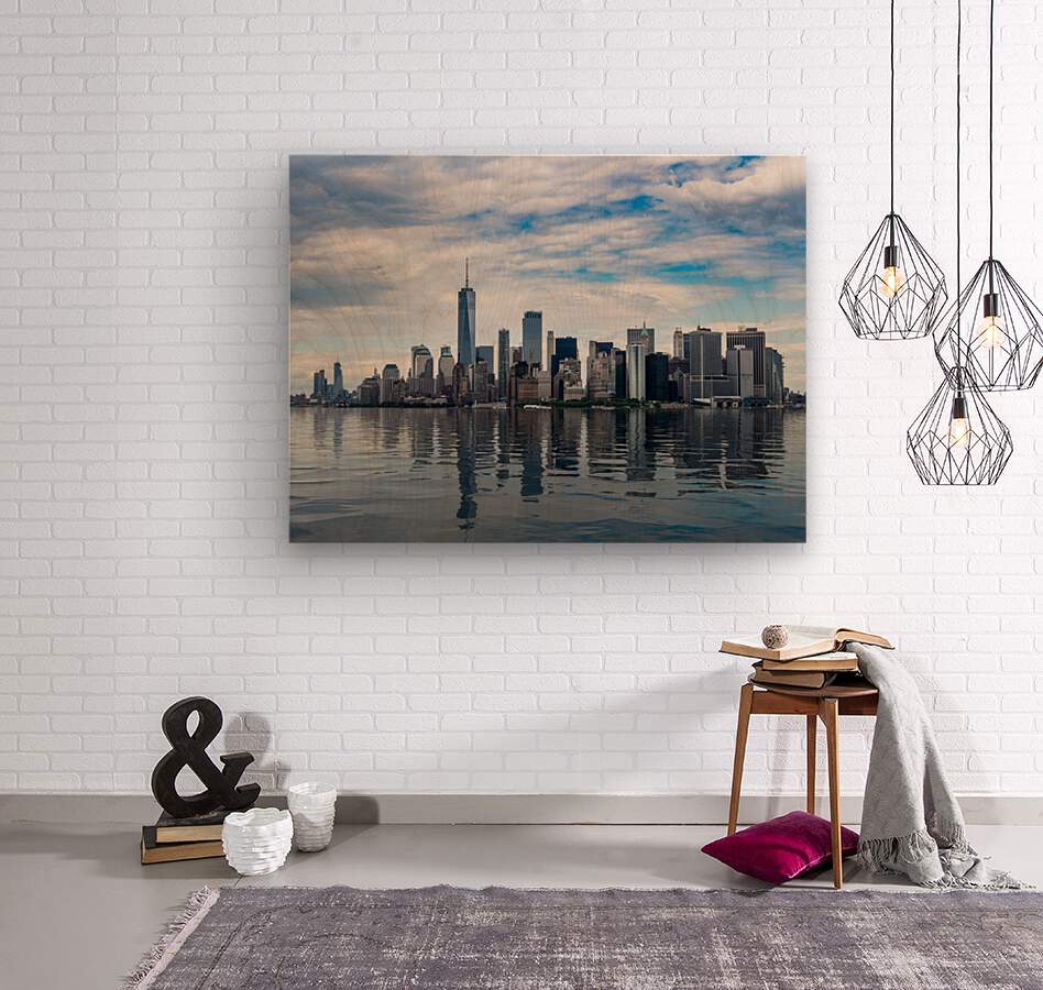 Panorama of Manhattan with calm artificial water  Wood print