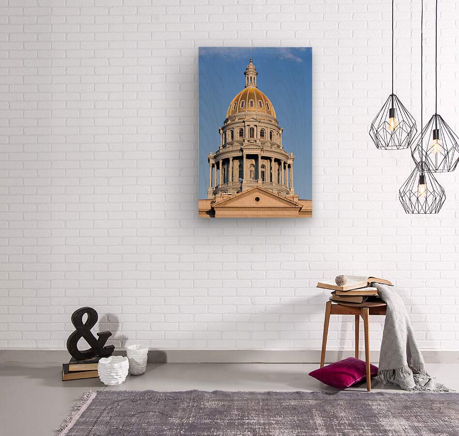 Gold covered dome of State Capitol Denver  Wood print