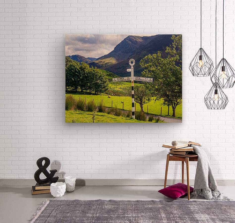 Buttermere road sign in english lake district  Wood print