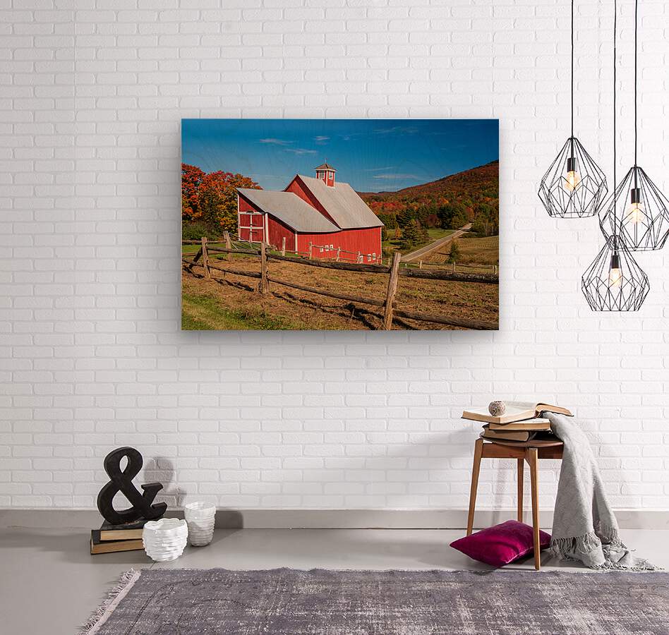 Grandview Farm barn with fall colors in Vermont  Wood print