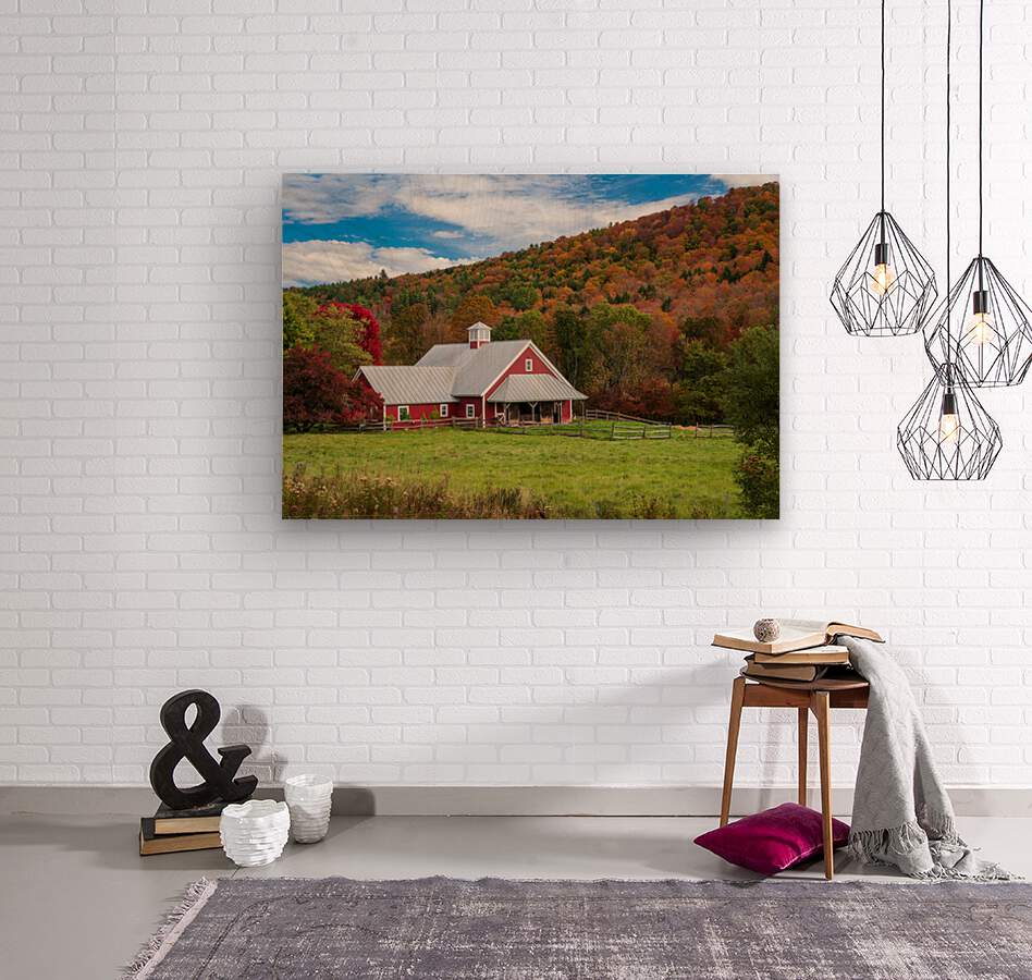 Traditional red Vermont barn with fall colors  Wood print