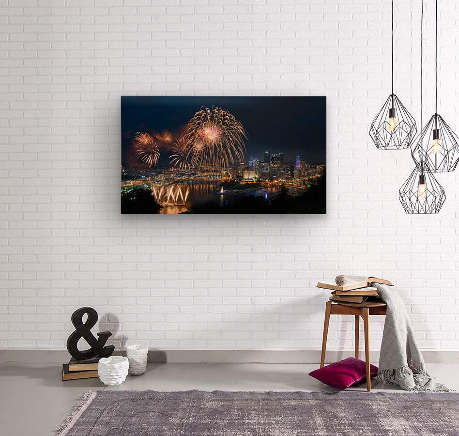 Fireworks over Pittsburgh for Independence Day  Wood print