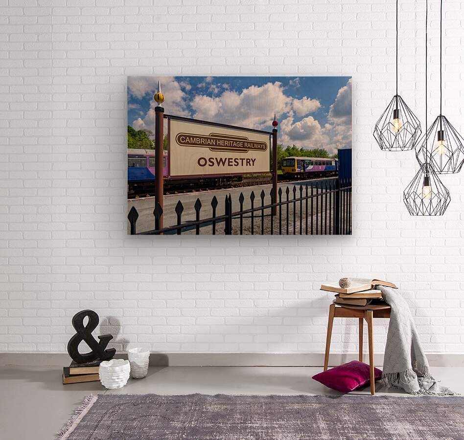 Oswestry railway station sign in Shropshire  Wood print