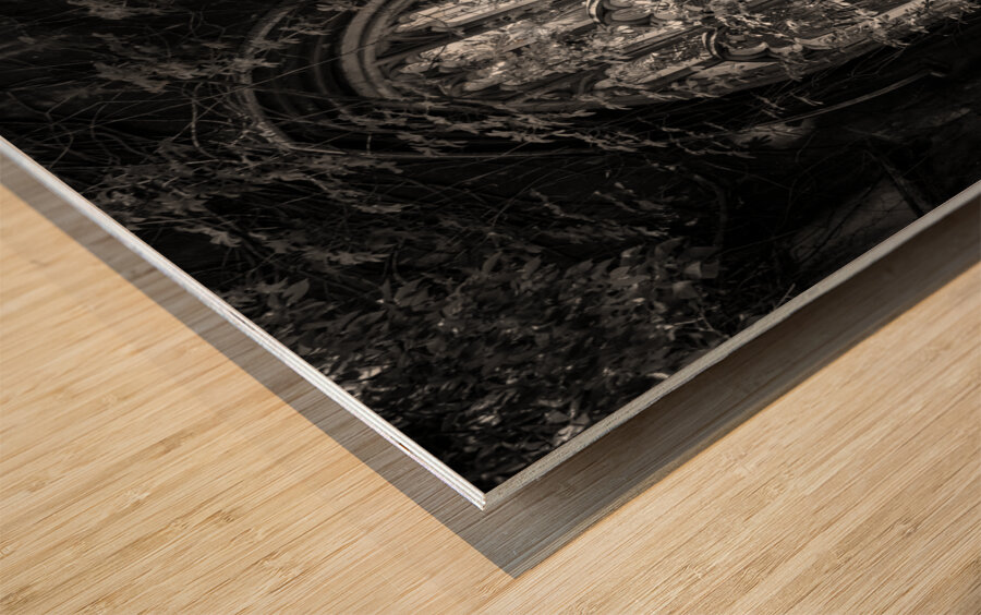 Creeping plants over the empty windows of St Dunstan church Wood print