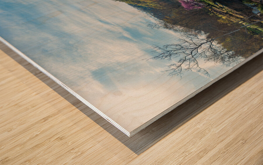 Panorama of flooded Valley Falls on a bright spring morning Wood print