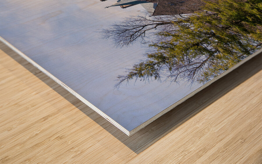 Facade of iconic University Hall at Ohio Wesleyan University Wood print