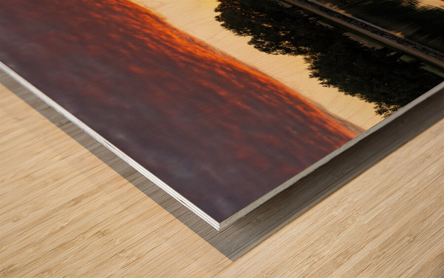 Dramatic sunset over Legacy Hills Park lake and golf course near Wood print