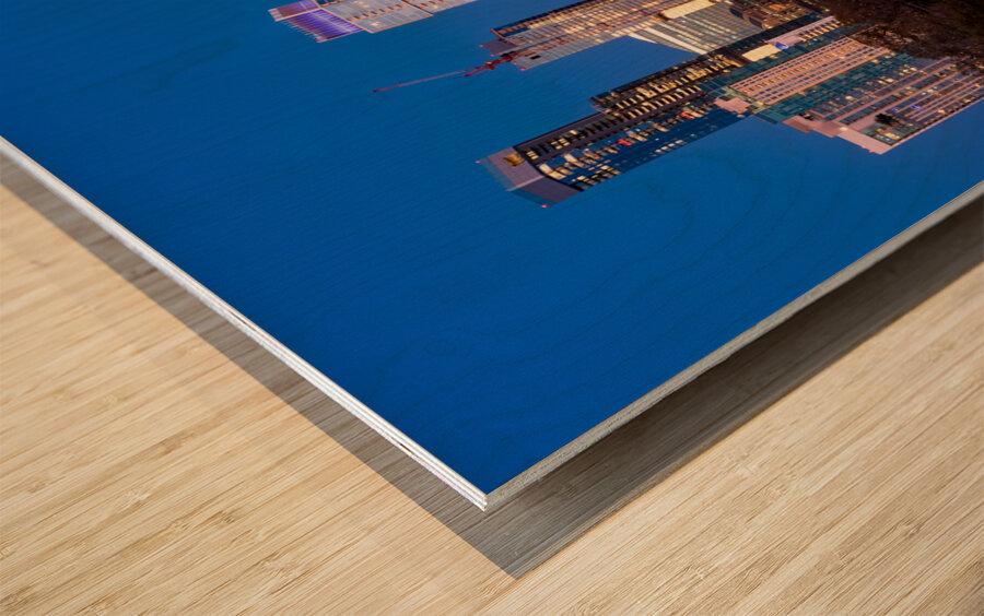 Night cityscape of downtown Austin from the west in Zilker park  Wood print