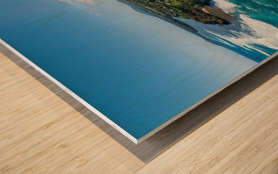 Aerial view of Princeville to Na Pali coast off Sealodge beach Wood print