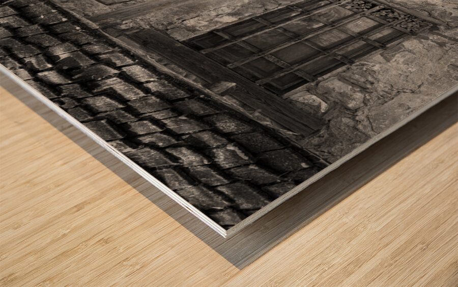 Rustic San Juan Mission building with an aged stone facade. Wood print