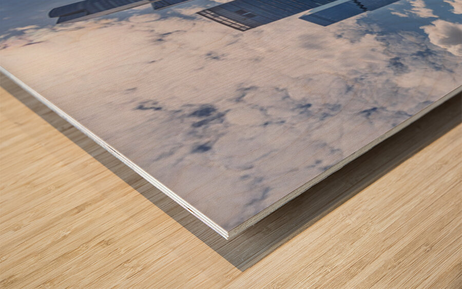 View of Hudson Yards buildings across the subway station platfor Wood print