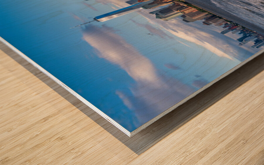 One World Trade Center dominates skyline of Lower Manhattan from Wood print