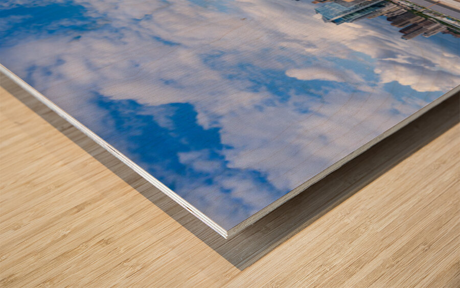 Tall office and apartment buidlings along the waterfront in Manh Wood print