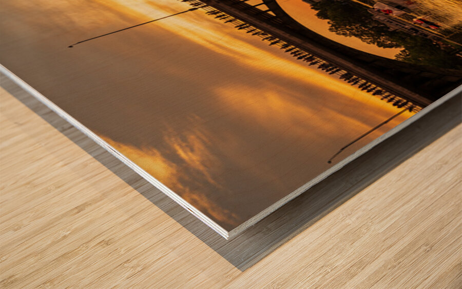 Bat watchers crowd on Congress Avenue bridge waiting for bats Wood print