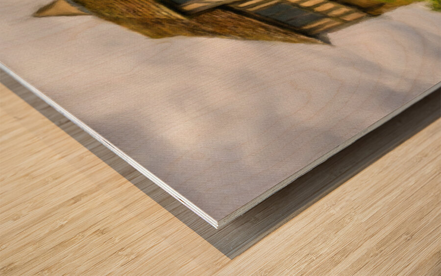 Oil painting of the 13th Century fortified manor house in Shrops Wood print