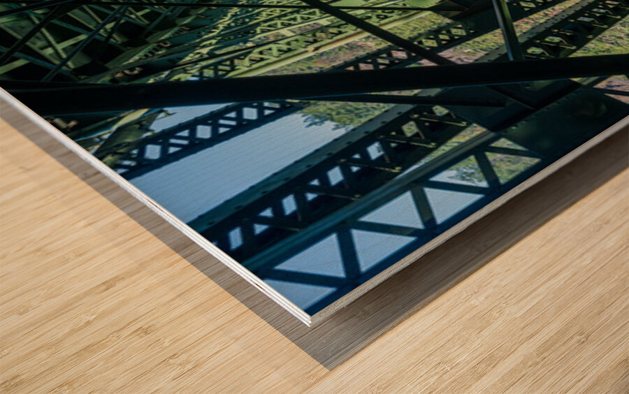 Steel structure of historic cantilevered Deception Pass bridge Wood print