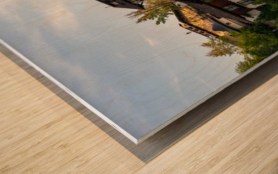 Posthotel by River Wenatchee in Alpine German town of Leavenwort Wood print