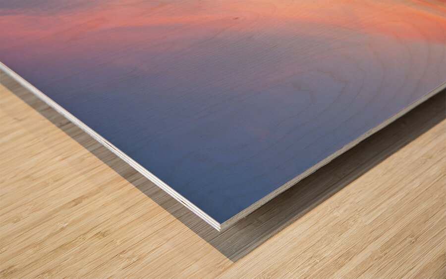Sunset over Lake Chelan with dramatic sky reflected in long dura Wood print
